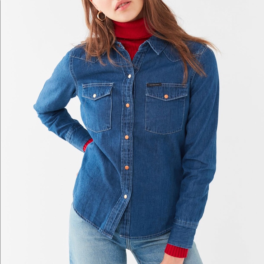 CK denim button down shirt. WITH TAGS!
